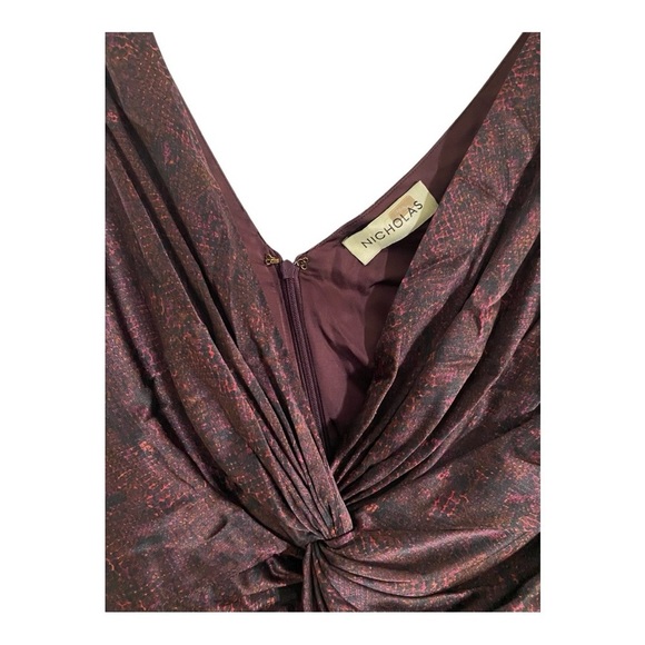 Nicholas Silvina Wrap Gown Maxi Dress Side Cutout in Silk Snakeskin Print Size 4 - Picture 8 of 11